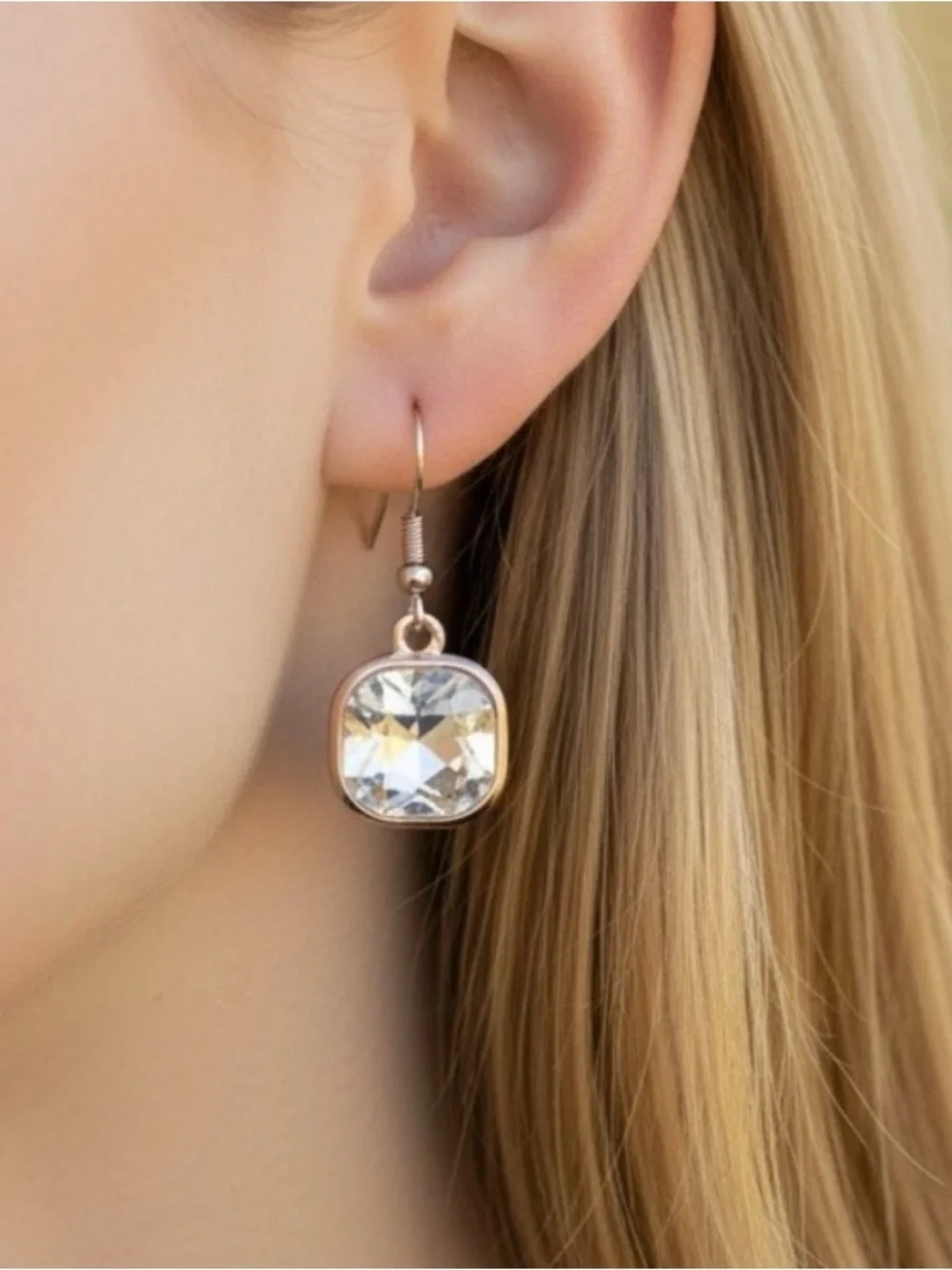 Gold Drop Earrings with Clear Crystal Dangles